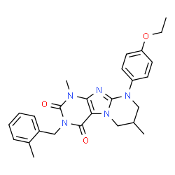ChemSpider 2D Image | 9-(4-Ethoxyphenyl)-1,7-dimethyl-3-(2-methylbenzyl)-6,7,8,9-tetrahydropyrimido[2,1-f]purine-2,4(1H,3H)-dione | C26H29N5O3