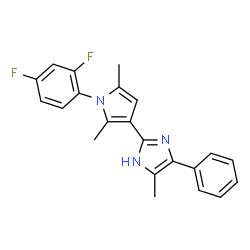 ChemSpider 2D Image | 2-[1-(2,4-Difluorophenyl)-2,5-dimethyl-1H-pyrrol-3-yl]-4-methyl-5-phenyl-1H-imidazole | C22H19F2N3