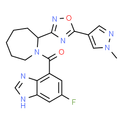 ChemSpider 2D Image | (5-Fluoro-1H-benzimidazol-7-yl){2-[5-(1-methyl-1H-pyrazol-4-yl)-1,2,4-oxadiazol-3-yl]-1-azepanyl}methanone | C20H20FN7O2
