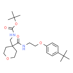ChemSpider 2D Image | 2-Methyl-2-propanyl {[4-({2-[4-(2-methyl-2-propanyl)phenoxy]ethyl}carbamoyl)tetrahydro-2H-pyran-4-yl]methyl}carbamate | C24H38N2O5