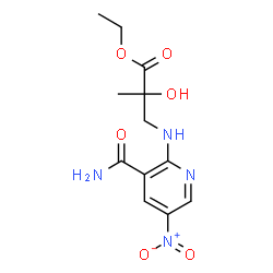 ChemSpider 2D Image | Ethyl 3-[(3-carbamoyl-5-nitro-2-pyridinyl)amino]-2-hydroxy-2-methylpropanoate | C12H16N4O6