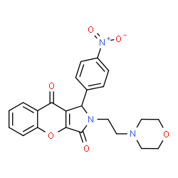 ChemSpider 2D Image | 2-[2-(4-Morpholinyl)ethyl]-1-(4-nitrophenyl)-1,2-dihydrochromeno[2,3-c]pyrrole-3,9-dione | C23H21N3O6