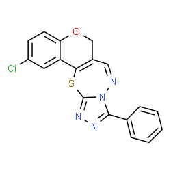 ChemSpider 2D Image | 2-Chloro-10-phenyl-6H-chromeno[3,4-f][1,2,4]triazolo[3,4-b][1,3,4]thiadiazepine | C18H11ClN4OS