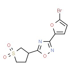 ChemSpider 2D Image | 3-(5-Bromo-2-furyl)-5-(1,1-dioxidotetrahydro-3-thiophenyl)-1,2,4-oxadiazole | C10H9BrN2O4S