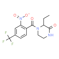ChemSpider 2D Image | 3-Ethyl-4-[2-nitro-4-(trifluoromethyl)benzoyl]-2-piperazinone | C14H14F3N3O4