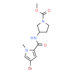 ChemSpider 2D Image | Methyl 3-{[(4-bromo-1-methyl-1H-pyrrol-2-yl)carbonyl]amino}-1-pyrrolidinecarboxylate | C12H16BrN3O3