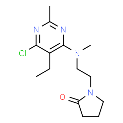 ChemSpider 2D Image | 1-{2-[(6-Chloro-5-ethyl-2-methyl-4-pyrimidinyl)(methyl)amino]ethyl}-2-pyrrolidinone | C14H21ClN4O