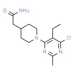 ChemSpider 2D Image | 2-[1-(6-Chloro-5-ethyl-2-methyl-4-pyrimidinyl)-4-piperidinyl]acetamide | C14H21ClN4O