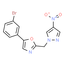 ChemSpider 2D Image | 5-(3-Bromophenyl)-2-[(4-nitro-1H-pyrazol-1-yl)methyl]-1,3-oxazole | C13H9BrN4O3
