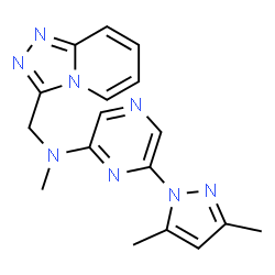 ChemSpider 2D Image | 6-(3,5-Dimethyl-1H-pyrazol-1-yl)-N-methyl-N-([1,2,4]triazolo[4,3-a]pyridin-3-ylmethyl)-2-pyrazinamine | C17H18N8