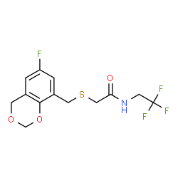 ChemSpider 2D Image | 2-{[(6-Fluoro-4H-1,3-benzodioxin-8-yl)methyl]sulfanyl}-N-(2,2,2-trifluoroethyl)acetamide | C13H13F4NO3S