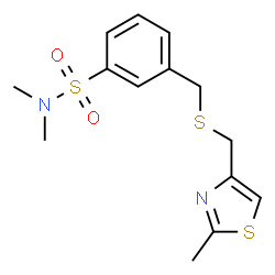 ChemSpider 2D Image | N,N-Dimethyl-3-({[(2-methyl-1,3-thiazol-4-yl)methyl]sulfanyl}methyl)benzenesulfonamide | C14H18N2O2S3