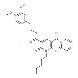 ChemSpider 2D Image | (2E)-N-[2-(3,4-Dimethoxyphenyl)ethyl]-2-imino-5-oxo-1-pentyl-1,5-dihydro-2H-dipyrido[1,2-a:2',3'-d]pyrimidine-3-carboxamide | C27H31N5O4