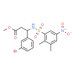 ChemSpider 2D Image | Methyl 3-(3-bromophenyl)-3-{[(2,3-dimethyl-5-nitrophenyl)sulfonyl]amino}propanoate | C18H19BrN2O6S