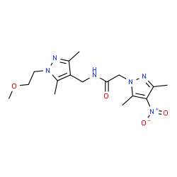 ChemSpider 2D Image | 2-(3,5-Dimethyl-4-nitro-1H-pyrazol-1-yl)-N-{[1-(2-methoxyethyl)-3,5-dimethyl-1H-pyrazol-4-yl]methyl}acetamide | C16H24N6O4