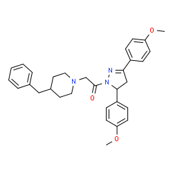 ChemSpider 2D Image | 2-(4-Benzyl-1-piperidinyl)-1-[3,5-bis(4-methoxyphenyl)-4,5-dihydro-1H-pyrazol-1-yl]ethanone | C31H35N3O3