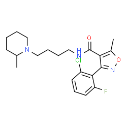ChemSpider 2D Image | 3-(2-Chloro-6-fluorophenyl)-5-methyl-N-[4-(2-methyl-1-piperidinyl)butyl]-1,2-oxazole-4-carboxamide | C21H27ClFN3O2