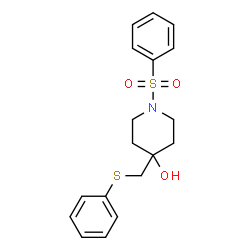 ChemSpider 2D Image | 4-[(Phenylsulfanyl)methyl]-1-(phenylsulfonyl)-4-piperidinol | C18H21NO3S2