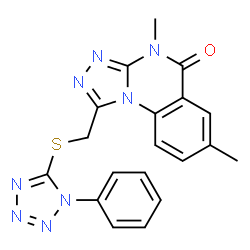 ChemSpider 2D Image | 4,7-Dimethyl-1-{[(1-phenyl-1H-tetrazol-5-yl)sulfanyl]methyl}[1,2,4]triazolo[4,3-a]quinazolin-5(4H)-one | C19H16N8OS