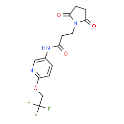 ChemSpider 2D Image | 3-(2,5-Dioxo-1-pyrrolidinyl)-N-[6-(2,2,2-trifluoroethoxy)-3-pyridinyl]propanamide | C14H14F3N3O4