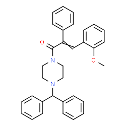 ChemSpider 2D Image | 1-[4-(Diphenylmethyl)-1-piperazinyl]-3-(2-methoxyphenyl)-2-phenyl-2-propen-1-one | C33H32N2O2