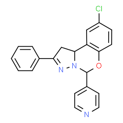 ChemSpider 2D Image | 9-Chloro-2-phenyl-5-(4-pyridinyl)-1,10b-dihydropyrazolo[1,5-c][1,3]benzoxazine | C21H16ClN3O