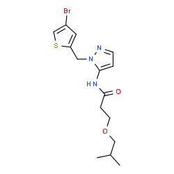 ChemSpider 2D Image | N-{1-[(4-Bromo-2-thienyl)methyl]-1H-pyrazol-5-yl}-3-isobutoxypropanamide | C15H20BrN3O2S