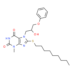 ChemSpider 2D Image | 7-(2-Hydroxy-3-phenoxypropyl)-3-methyl-8-(nonylsulfanyl)-3,7-dihydro-1H-purine-2,6-dione | C24H34N4O4S