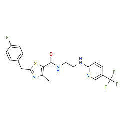 ChemSpider 2D Image | 2-(4-Fluorobenzyl)-4-methyl-N-(2-{[5-(trifluoromethyl)-2-pyridinyl]amino}ethyl)-1,3-thiazole-5-carboxamide | C20H18F4N4OS
