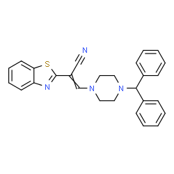 ChemSpider 2D Image | 2-(1,3-Benzothiazol-2-yl)-3-[4-(diphenylmethyl)-1-piperazinyl]acrylonitrile | C27H24N4S