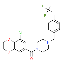 ChemSpider 2D Image | (8-Chloro-2,3-dihydro-1,4-benzodioxin-6-yl){4-[4-(trifluoromethoxy)benzyl]-1-piperazinyl}methanone | C21H20ClF3N2O4