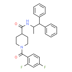 ChemSpider 2D Image | 1-(2,4-Difluorobenzoyl)-N-(1,1-diphenyl-2-propanyl)-4-piperidinecarboxamide | C28H28F2N2O2