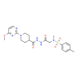 ChemSpider 2D Image | N-[2-(2-{[1-(4-Methoxy-2-pyrimidinyl)-4-piperidinyl]carbonyl}hydrazino)-2-oxoethyl]-N,4-dimethylbenzenesulfonamide | C21H28N6O5S