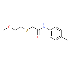 ChemSpider 2D Image | N-(3-Iodo-4-methylphenyl)-2-[(2-methoxyethyl)sulfanyl]acetamide | C12H16INO2S