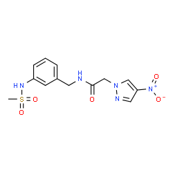 ChemSpider 2D Image | N-{3-[(Methylsulfonyl)amino]benzyl}-2-(4-nitro-1H-pyrazol-1-yl)acetamide | C13H15N5O5S