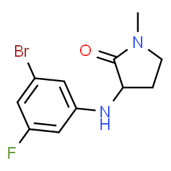 ChemSpider 2D Image | 3-[(3-Bromo-5-fluorophenyl)amino]-1-methyl-2-pyrrolidinone | C11H12BrFN2O