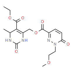 ChemSpider 2D Image | [5-(Ethoxycarbonyl)-6-methyl-2-oxo-1,2,3,6-tetrahydro-4-pyrimidinyl]methyl 1-(2-methoxyethyl)-6-oxo-1,6-dihydro-3-pyridazinecarboxylate | C17H22N4O7