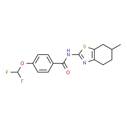 ChemSpider 2D Image | 4-(Difluoromethoxy)-N-(6-methyl-4,5,6,7-tetrahydro-1,3-benzothiazol-2-yl)benzamide | C16H16F2N2O2S