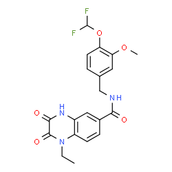ChemSpider 2D Image | N-[4-(Difluoromethoxy)-3-methoxybenzyl]-1-ethyl-2,3-dioxo-1,2,3,4-tetrahydro-6-quinoxalinecarboxamide | C20H19F2N3O5