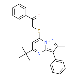ChemSpider 2D Image | 2-[(5-tert-butyl-2-methyl-3-phenylpyrazolo[1,5-a]pyrimidin-7-yl)sulfanyl]-1-phenylethanone | C25H25N3OS