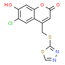 ChemSpider 2D Image | 6-Chloro-7-hydroxy-4-[(1,3,4-thiadiazol-2-ylsulfanyl)methyl]-2H-chromen-2-one | C12H7ClN2O3S2