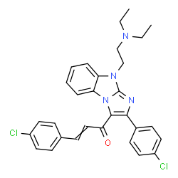 ChemSpider 2D Image | 3-(4-Chlorophenyl)-1-{2-(4-chlorophenyl)-9-[2-(diethylamino)ethyl]-9H-imidazo[1,2-a]benzimidazol-3-yl}-2-propen-1-one | C30H28Cl2N4O