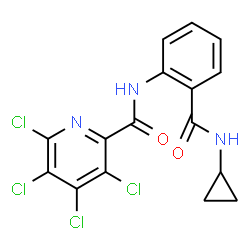 ChemSpider 2D Image | 3,4,5,6-Tetrachloro-N-[2-(cyclopropylcarbamoyl)phenyl]-2-pyridinecarboxamide | C16H11Cl4N3O2