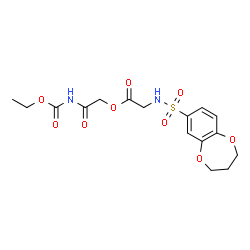 ChemSpider 2D Image | 2-[(Ethoxycarbonyl)amino]-2-oxoethyl N-(3,4-dihydro-2H-1,5-benzodioxepin-7-ylsulfonyl)glycinate | C16H20N2O9S