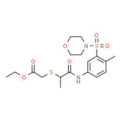 ChemSpider 2D Image | Ethyl [(1-{[4-methyl-3-(4-morpholinylsulfonyl)phenyl]amino}-1-oxo-2-propanyl)sulfanyl]acetate | C18H26N2O6S2