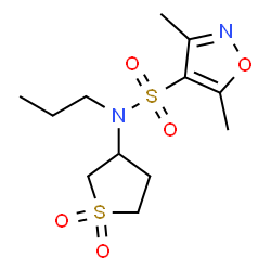 ChemSpider 2D Image | N-(1,1-Dioxidotetrahydro-3-thiophenyl)-3,5-dimethyl-N-propyl-1,2-oxazole-4-sulfonamide | C12H20N2O5S2