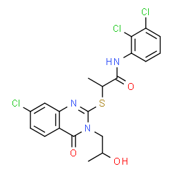 ChemSpider 2D Image | 2-{[7-Chloro-3-(2-hydroxypropyl)-4-oxo-3,4-dihydro-2-quinazolinyl]sulfanyl}-N-(2,3-dichlorophenyl)propanamide | C20H18Cl3N3O3S