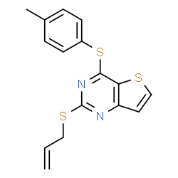 ChemSpider 2D Image | 2-(Allylsulfanyl)-4-[(4-methylphenyl)sulfanyl]thieno[3,2-d]pyrimidine | C16H14N2S3