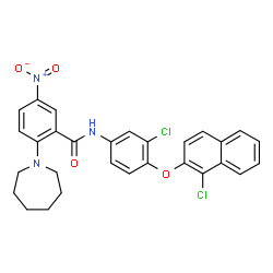ChemSpider 2D Image | 2-(1-Azepanyl)-N-{3-chloro-4-[(1-chloro-2-naphthyl)oxy]phenyl}-5-nitrobenzamide | C29H25Cl2N3O4