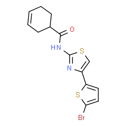 ChemSpider 2D Image | N-[4-(5-Bromo-2-thienyl)-1,3-thiazol-2-yl]-3-cyclohexene-1-carboxamide | C14H13BrN2OS2